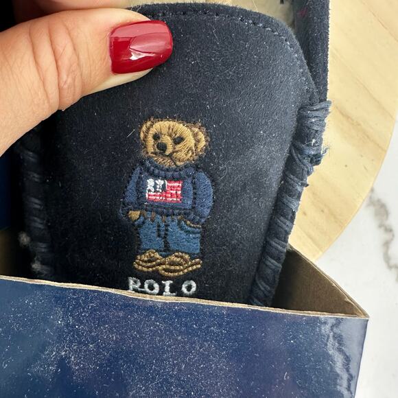 Polo Ralph Lauren Polo Bear American Navy Moccasin Slippers Size 11 Womens - Picture 2 of 6